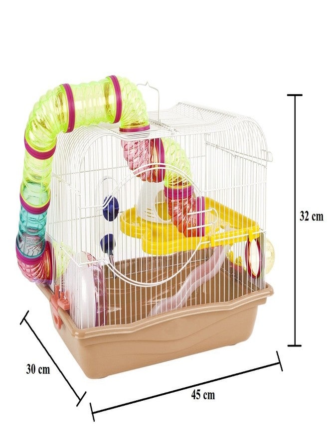 سايج سكوير بيت لعب/قفص للهامستر/القزم/الجرذ/الفأر - مع أرضية إضافية، وعجلة تمرين، وزجاجة ماء، ومخبأ، وصينية طعام - Image 2
